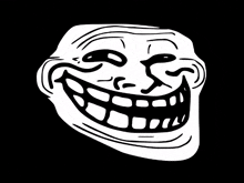 a troll face with a red tongue sticking out of its mouth