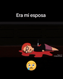 a cartoon of a man kneeling next to a woman laying on the floor with the words era mi esposa above it