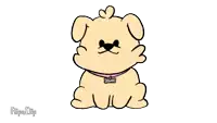 a cartoon drawing of a dog with a pink collar and a name tag