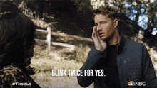 Blink Twice For Yes Kevin Pearson GIF - Blink Twice For Yes Kevin Pearson Justin Hartley GIFs