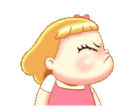 a cartoon girl with blonde hair and a pink bow on her head is making a very angry face