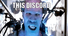 a close up of a man 's face with the words this discord written on it