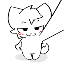 a black and white drawing of a cat with a leash on its tail .