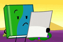 a book with a sad face is holding a piece of paper .