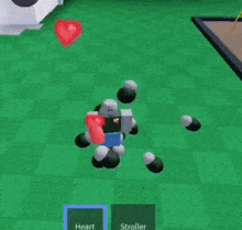 a video game character is holding a heart and a stroller in front of a mcdonald 's restaurant .
