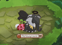 a cartoon elephant is laying on the ground with a perilousground sign
