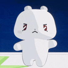 a white teddy bear with an angry expression on its face