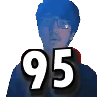 a pixelated image of a man with glasses and the number 95 on his back