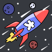 a rocket with the letter k on it