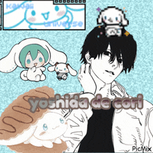 a drawing of a boy with a bunny on his head and the name yoshida de cori