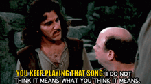 a man talking to another man with the words " you keep playing that song " above him