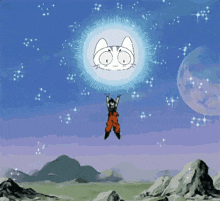 a cartoon character is flying through the air in front of a cat