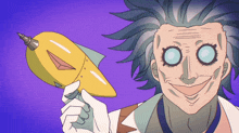 a cartoon drawing of a man holding a yellow rocket