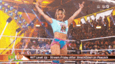 a woman in a wrestling ring with the words nxt level up stream friday after smackdown on peacock below her