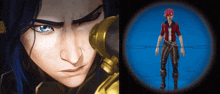 a close up of a cartoon character looking through a scope and a cartoon character looking through a scope