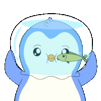 a penguin with a fish in its mouth