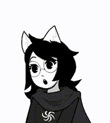 a black and white drawing of a girl with cat ears and the words wowee written above her
