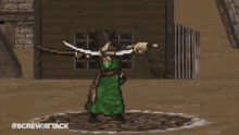a video game character is being attacked by swords .