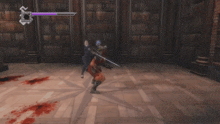 a video game is being played in a room with a key in the background