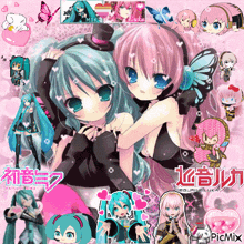 a collage of anime characters including hatsune miku and luna