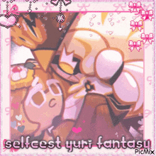 a picture of a couple of cartoon characters with the caption selfcest yuri fantasi