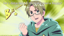 a cartoon of a boy with the words he 's determined to make maria happy