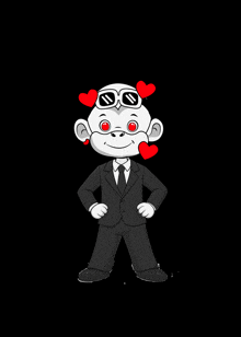 a cartoon character wearing a suit and tie with red eyes