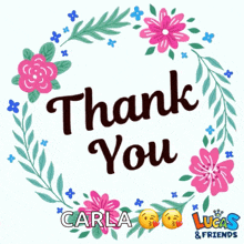 a thank you card for carla lucas & friends