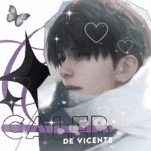 a picture of caleb de vicente with hearts and butterflies