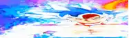 a painting of sonic the hedgehog flying through the air .
