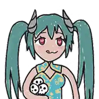 a drawing of a girl with horns and pigtails