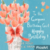 a birthday card for a girl with a vase of flowers