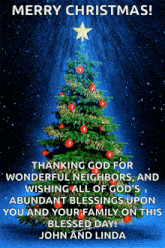 a merry christmas card with a christmas tree and a star