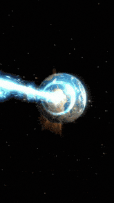 a huge explosion in space with a ring of fire around it