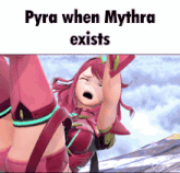 a video game character with the words pyra when mythra exists below her