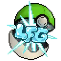 a pixel art drawing of a green and white ball with the letters lg on it
