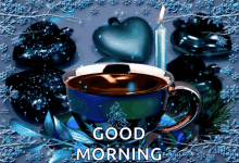good morning blue sparkle cup glitter