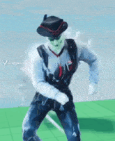 a man is dancing in a video game while wearing a hat and sunglasses .