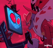 a couple of cartoon characters standing next to each other with the word imgplay in the corner