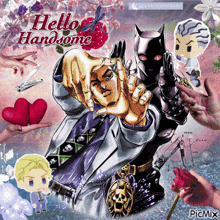 a picture of a man and a cat with the words hello handsome