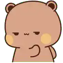 a cartoon bear is making a funny face with his eyes closed .