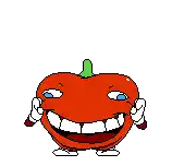 a pixel art of a red pepper with blue eyes