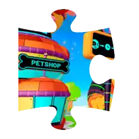 a piece of a puzzle shows a pet shop