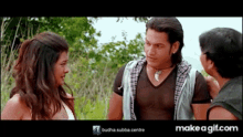 a man and a woman are standing next to each other and talking .