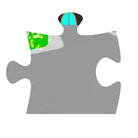 a piece of a puzzle with a blue umbrella on top