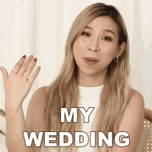 a woman says " my wedding " while wearing a ring