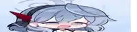 a cartoon drawing of a girl with gray hair and red ears