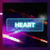 a neon sign that says heart on a dark background