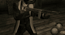 a man in a suit and tie is holding a gun in a video game with the name ashley at the bottom