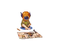 a pixel art drawing of a person wearing a helmet
